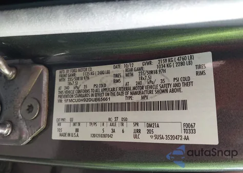 2013 Ford Escape Sel из США, поврежденный, VIN 1FMCU0H92DUB65661